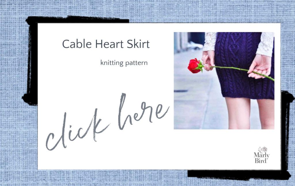 cable knit skirt with hearts pattern