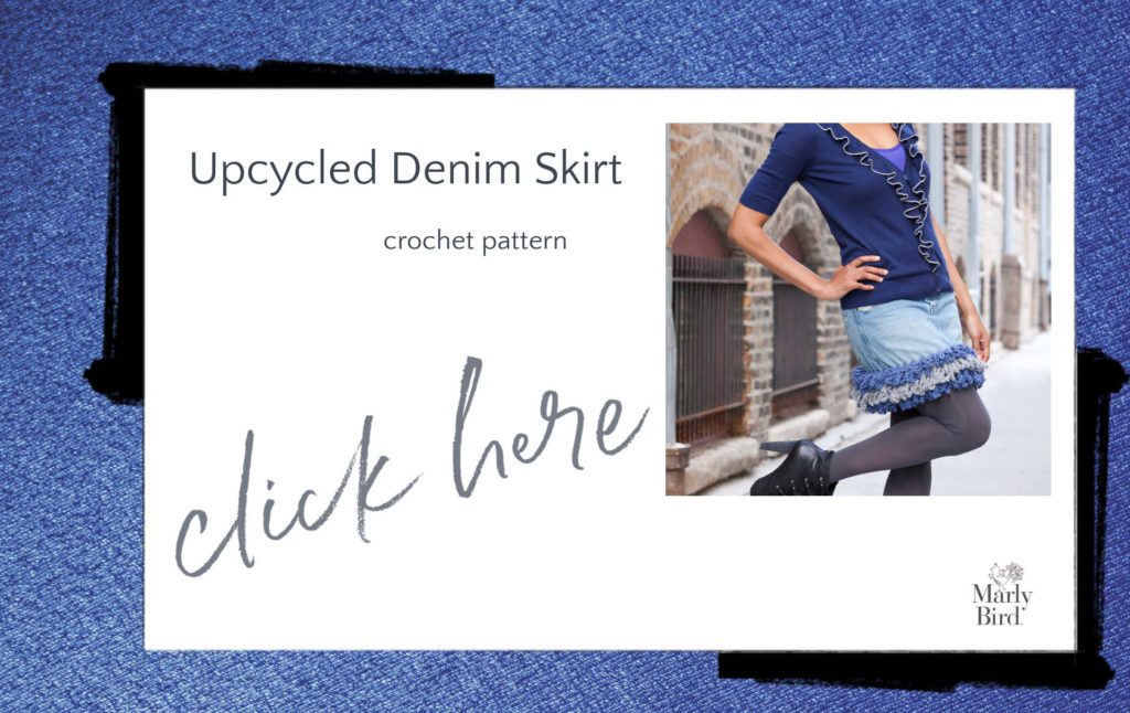 how to upcycle a denim skirt with crochet ruffles