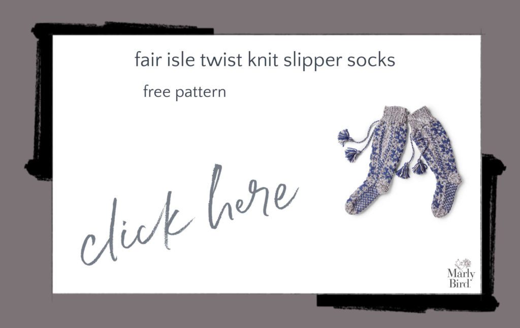 Fair Isle Twist Knit Slipper Socks Free Knitting Pattern