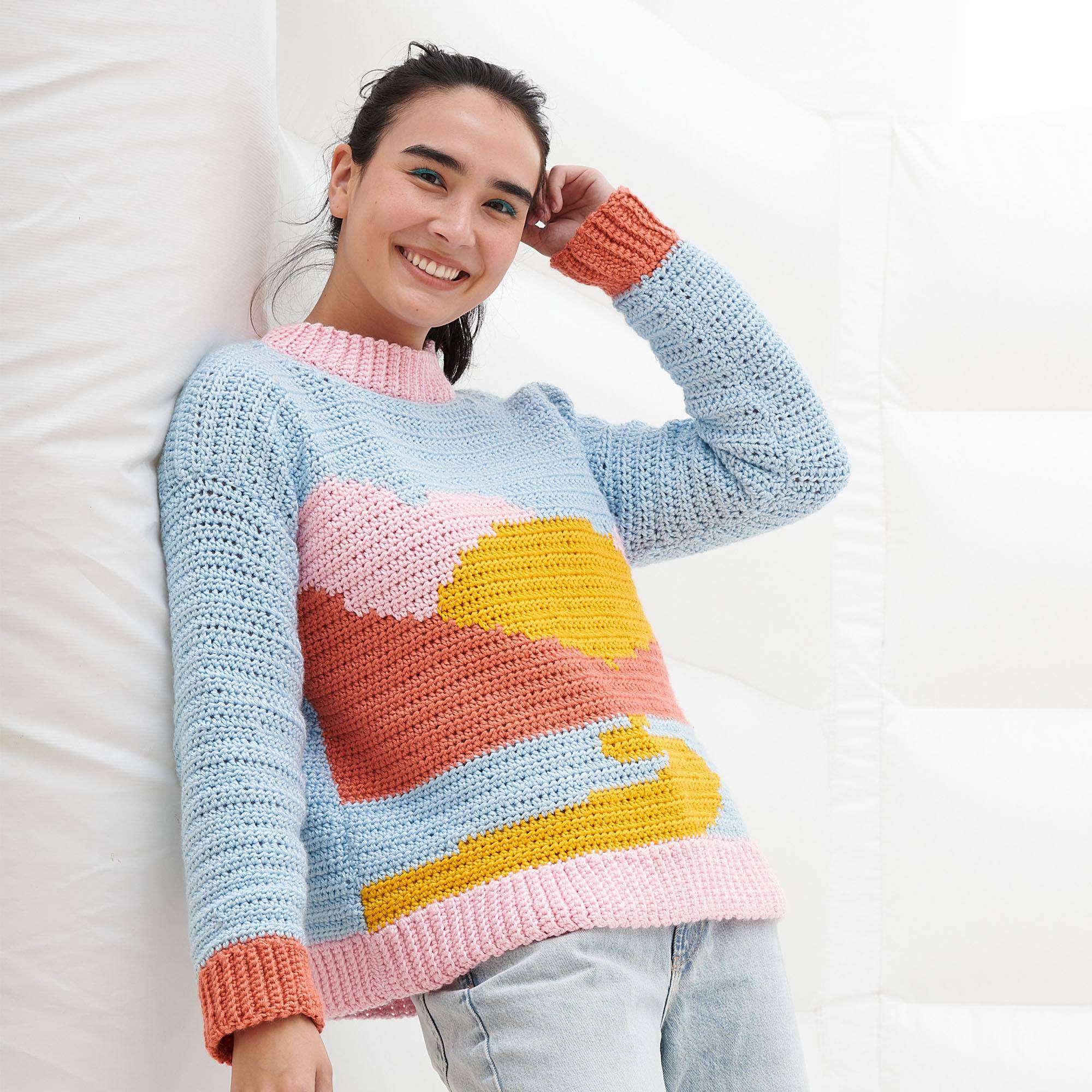 Half Double Crochet Intarsia Sweater Free Pattern