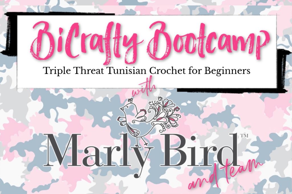 Title image for BiCrafty Bootcamp with pink camo background - Marly Bird