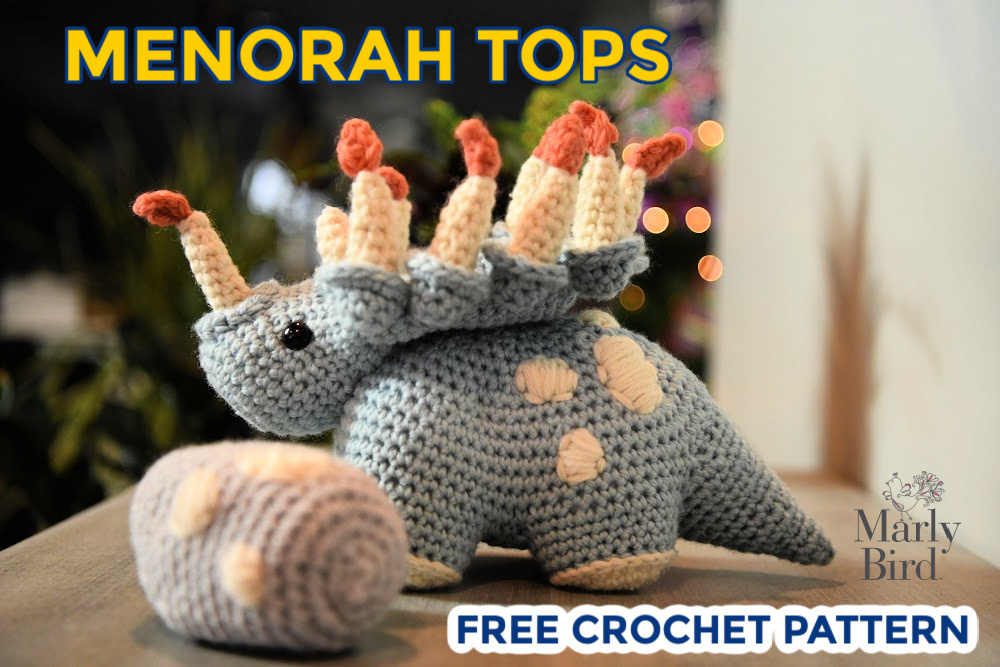 kids decor crochet menorah dinosaur triceratops free crochet pattern.  