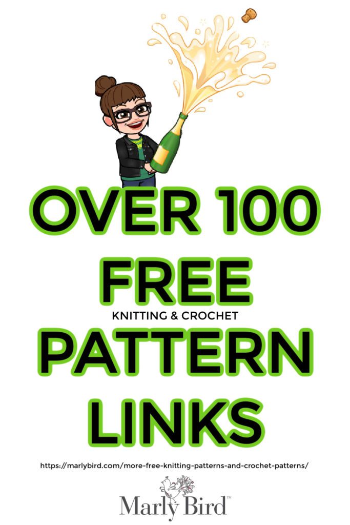More free knitting patterns and crochet patterns - banner with Marly Bird Bitmoji cracking a bottle of champagne
