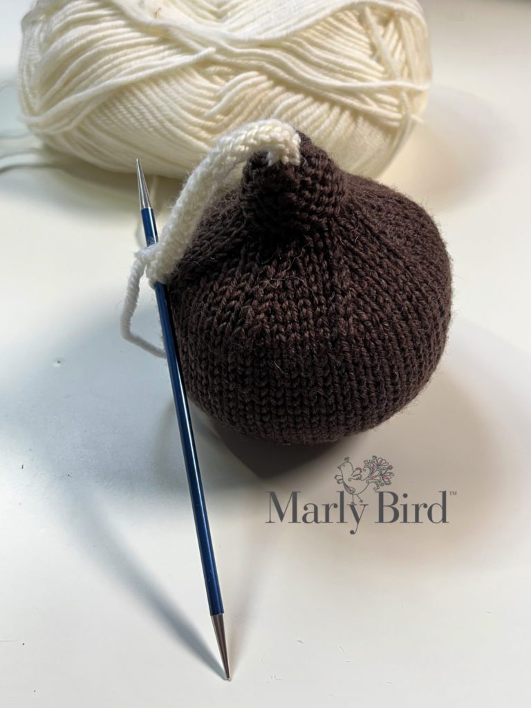 STUFFED KNIT F-BOMB PATTERN by Marly Bird. Top view with I-cord.