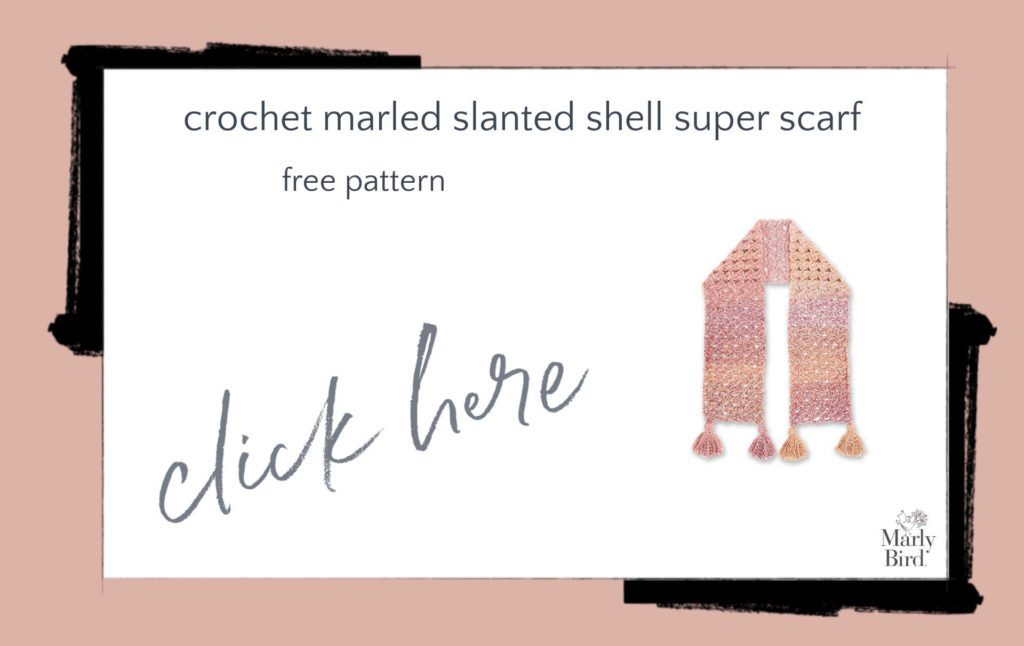 Download the Crochet Marled Slanted Shell scarf pattern by clicking this image. Marly Bird