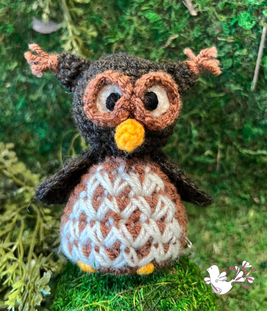 Alden the Owl of Apricot Lane Amigurumi in the tiny version of the pattern - Marly Bird - amigurumi free crochet animal pattern.