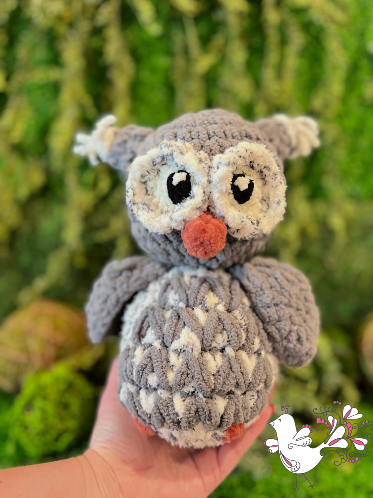 Alden the Owl of Apricot Lane Blanket yarn Stuffie Pattern in Marly Bird's Hand