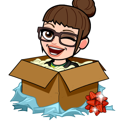 bitmoji of Marly Bird in an open box and bow on the side