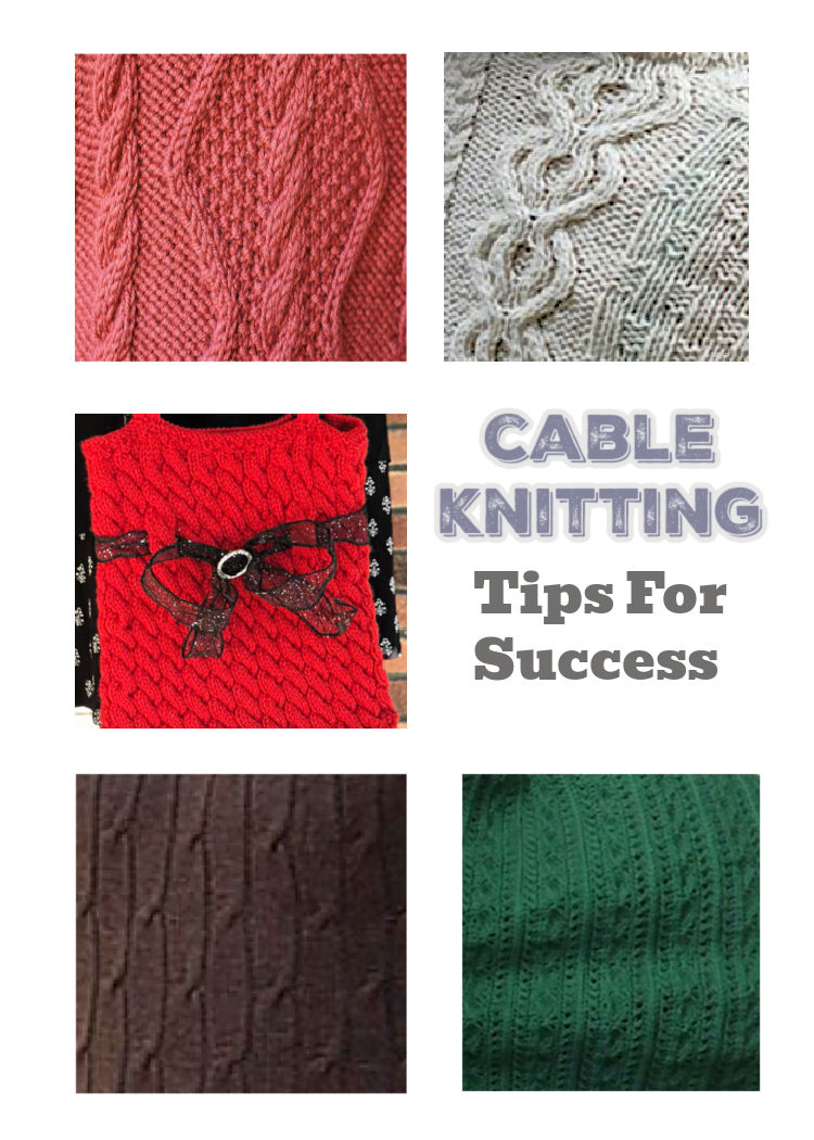 Cable Knitting Tips - 5 images of knitted cables in various colored yarns. Marly Bird