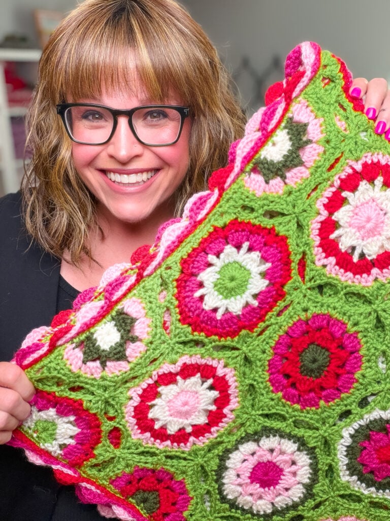 Candy Pop Crochet Blanket — coordinated holiday lap throw