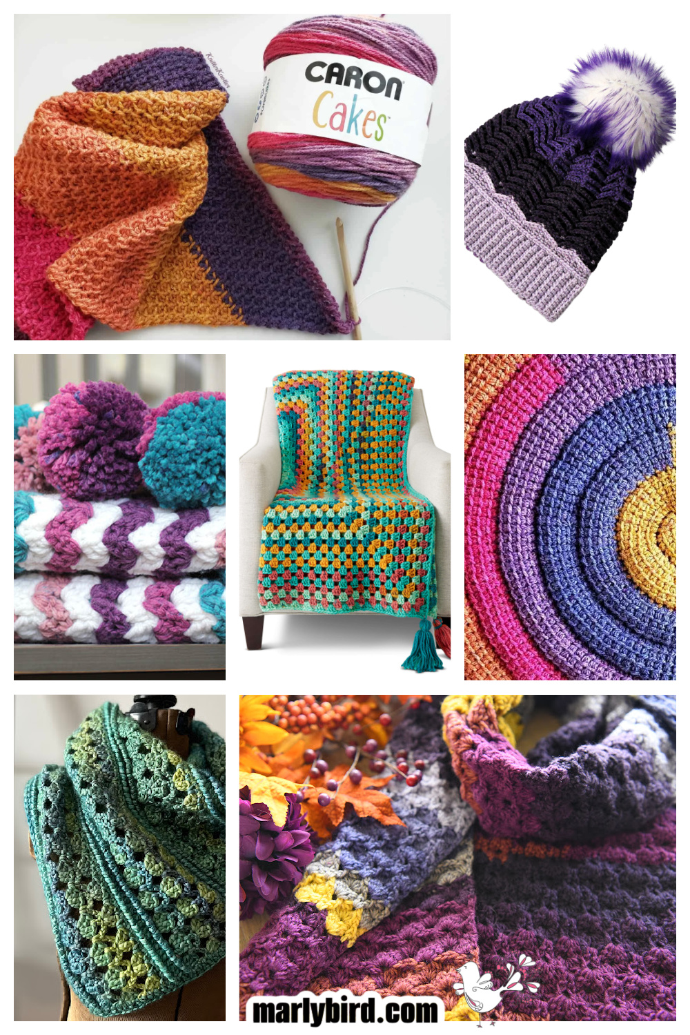 At Marly Bird we've curated a whole collection of crochet patterns using Caron Cake Shop Yarns to help you create the perfect project - from easy crochet shawls to intricate crochet scarves, from simple triangle shawls to luxurious prayer shawls! Many of these patterns are made with basic stitches, so even beginners can feel creative when making crocheted scarves, crochet hats, and rectangle shawls. Visit the blog to get these modern, paid for and free crochet patterns - Marly Bird
