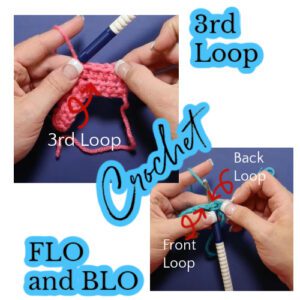Crochet FLO BLO and 3rd Loop. Images marking which is which loop in crochet. Marly Bird