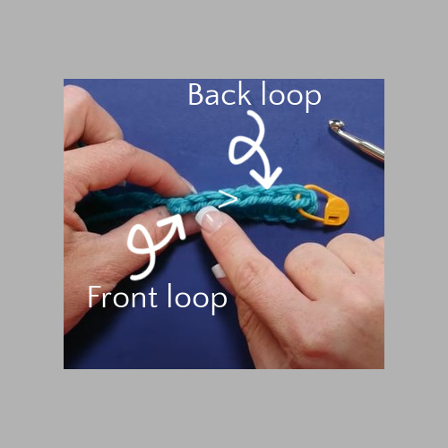 Image shows back loop and front loop looking down at the top line of stacked Vs. Marly Bird