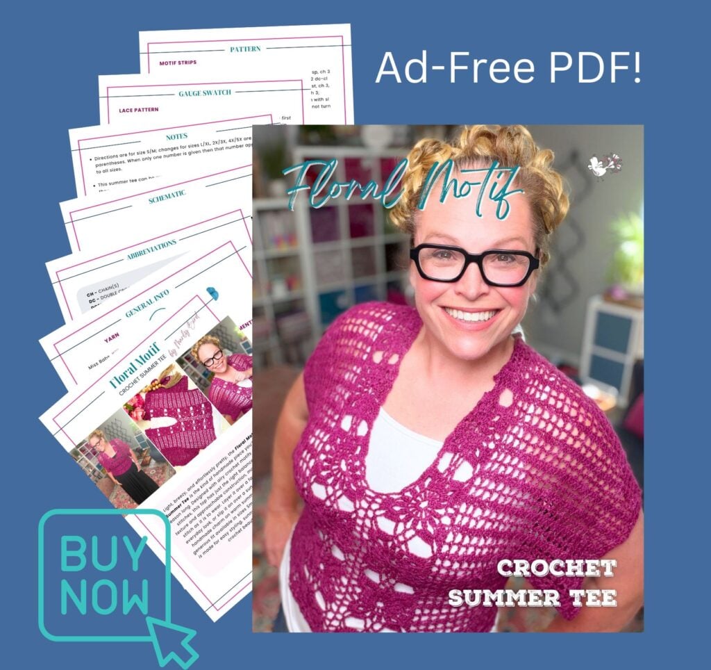 Ad-free PDF of the Floral Motif Crochet Summer Tee pattern by Marly Bird — clean printable instructions for crocheters