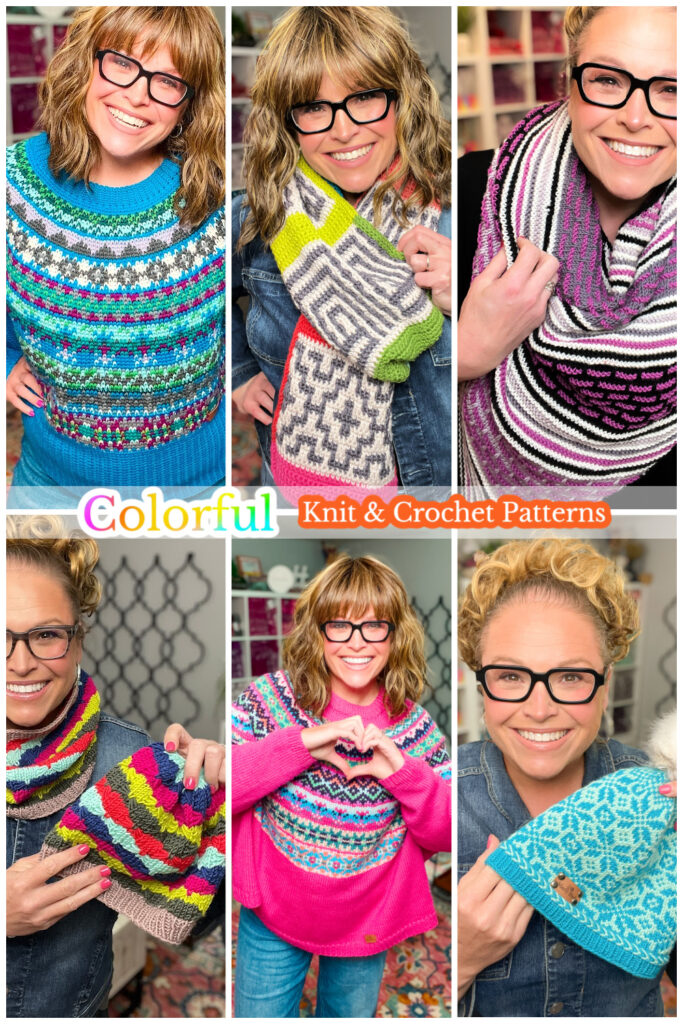 Free colorful knit and crochet patterns by Marly Bird — color is back in 2026 — pin for later