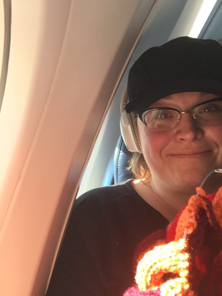 Knitting Entrelac on a plane - Marly Bird