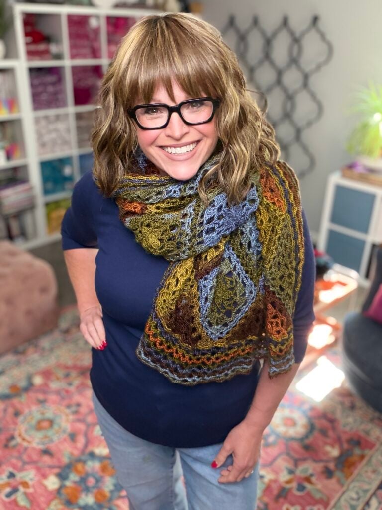 Colorful crochet motif shawl — free crochet colorwork pattern by Marly Bird