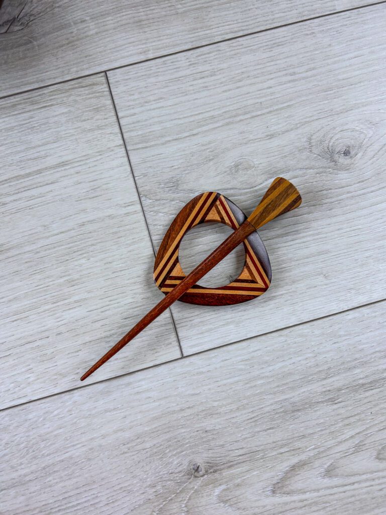 Hand crafted wood shawl pin