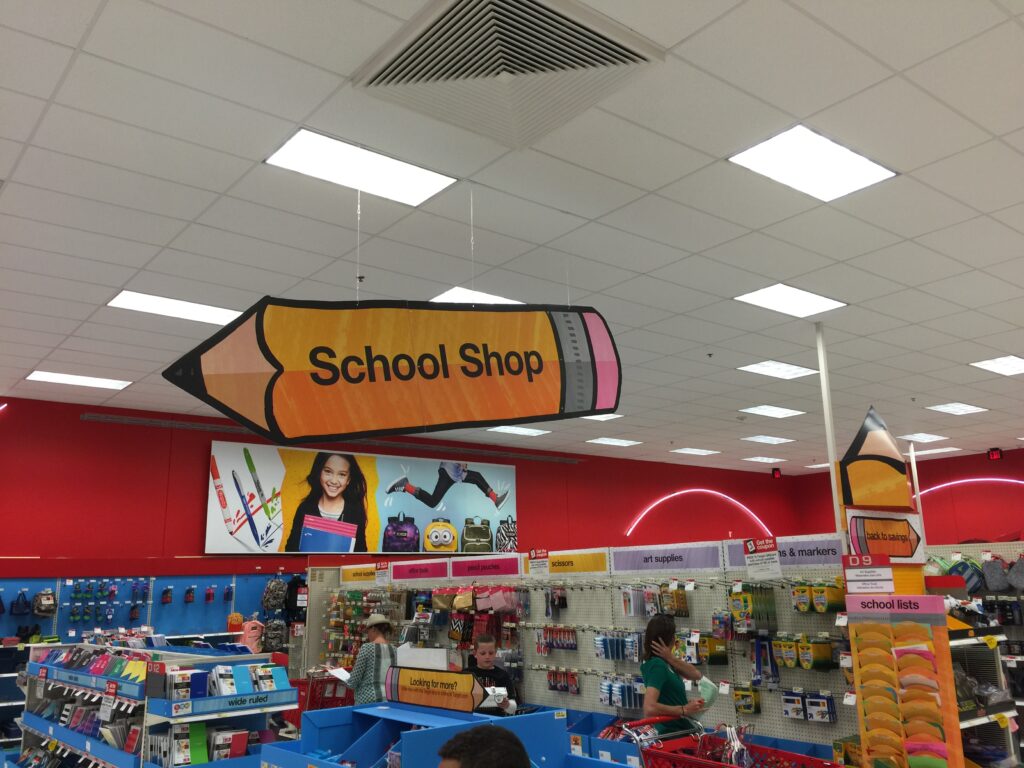 back to school supply sign at target - getting supplies for knitting and crochet in this section every year - Marly Bird