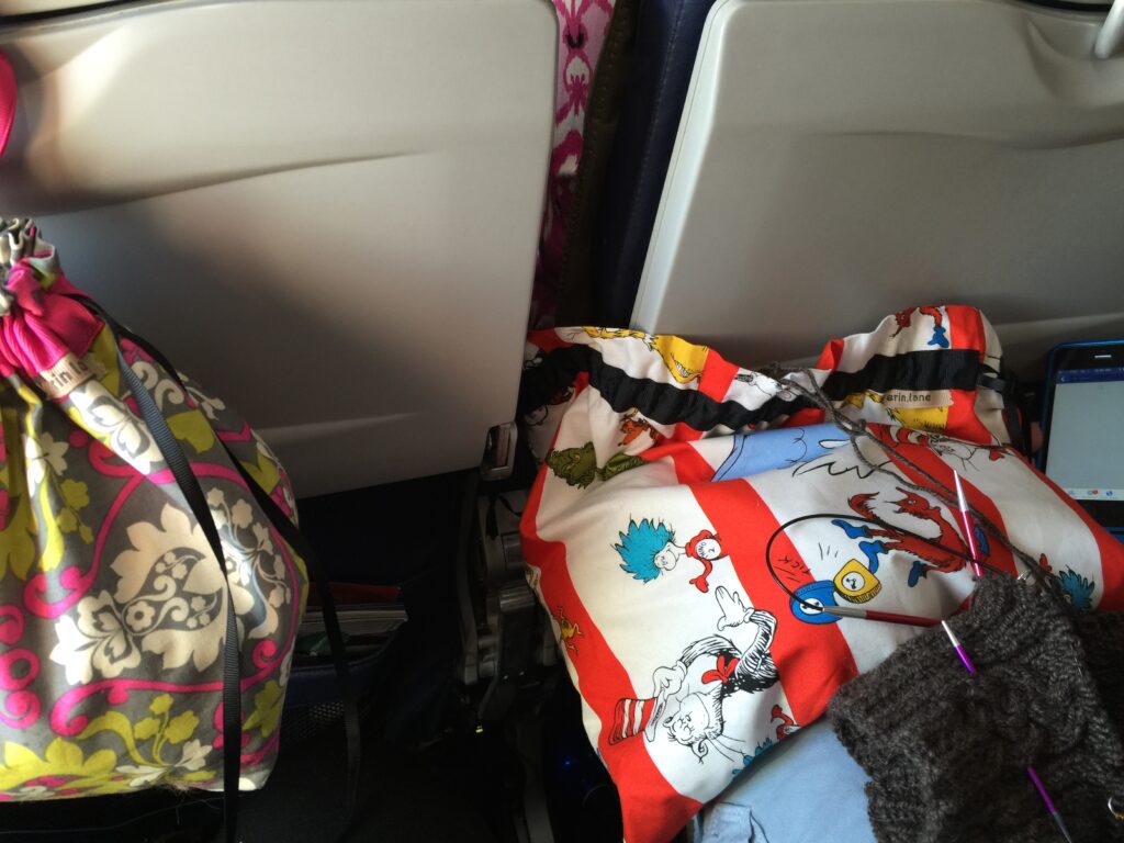 erin lane bags on a plane to hold the knitting project while flying - Marly Bird