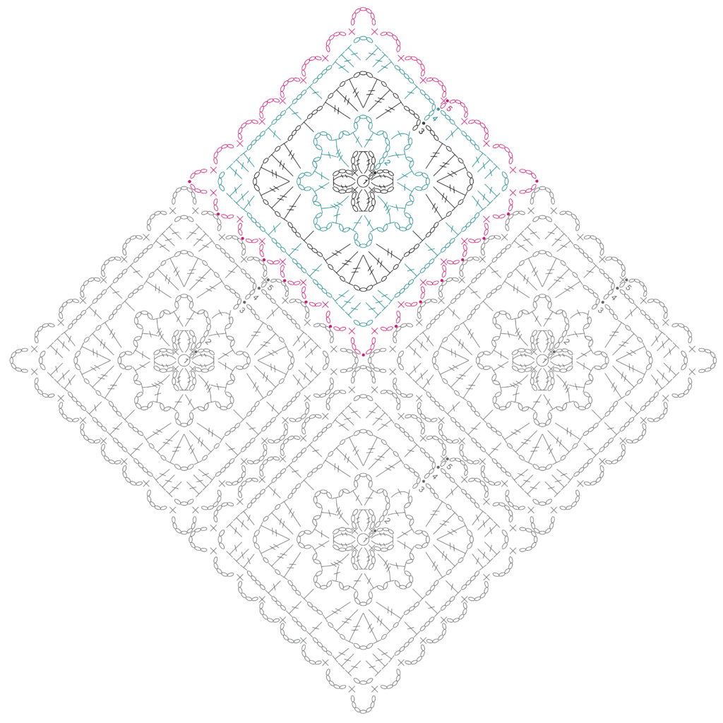 Enchanted Crochet Motif Shawl - join as you go stitch diagram full motif - Marly Bird