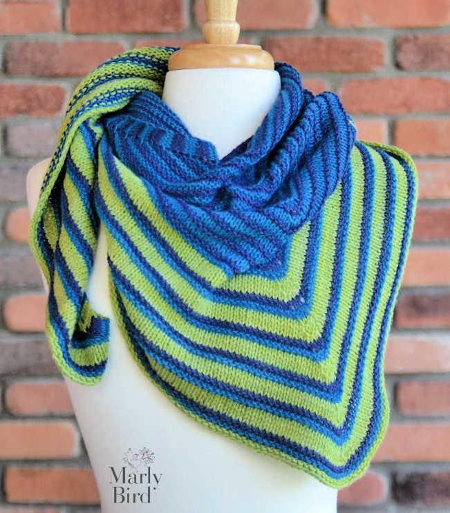 Make it Mine Knit Triangle Shawl - Free Easy Knit Shawl pattern with color work on Marly Bird Website