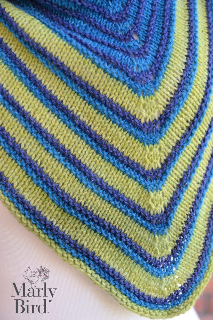 Close up view of the center shaping of the Make it Mine Shawl by Marly Bird