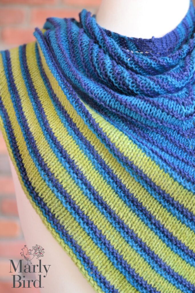 Close up view of the Make it Mine Knit Triangle Shawl Pattern - Free triangle shawl pattern on Marly Bird website