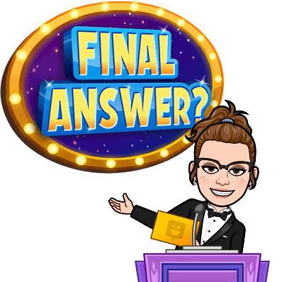 A cartoon character in a tuxedo stands at a podium, gesturing toward a brightly lit sign that reads "Final Answer?" The colorful background exudes a fun, game show atmosphere reminiscent of knit and crochet giveaways excitement. -Marly Bird