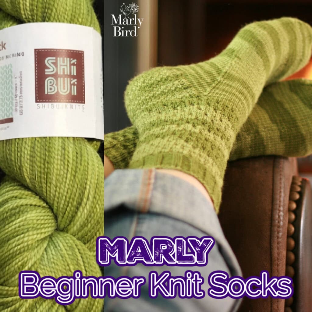 1. Bright green beginner knit socks on a person's feet for cozy handmade knitting.