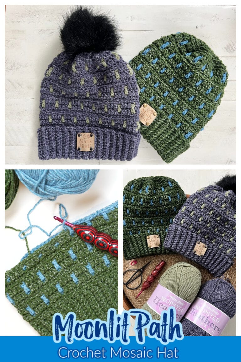 Free Moonlit Path crochet mosaic hat pattern by Marly Bird in blue and lime