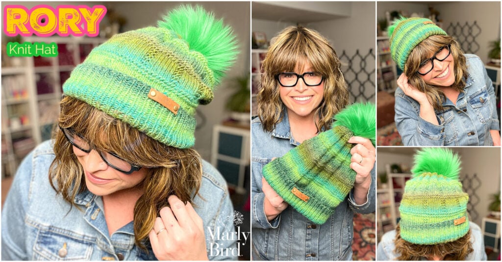 Rory Knit Hat free beginner knit hat pattern by Marly Bird — green colorway