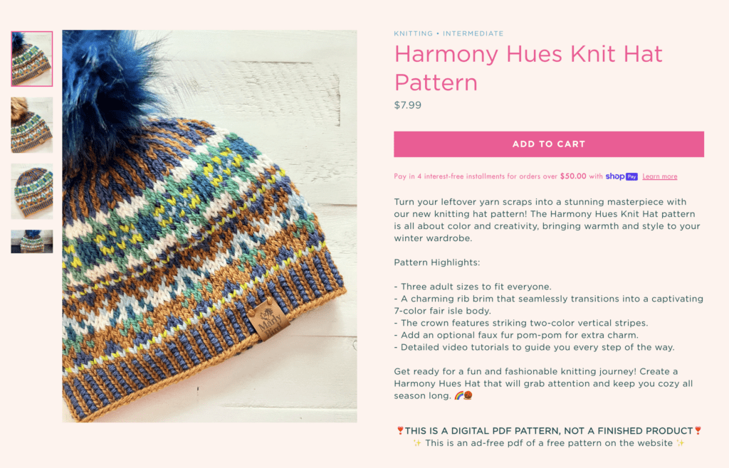 Screenshot Harmony Hues Knit Hat Pattern inside Marly Bird Store