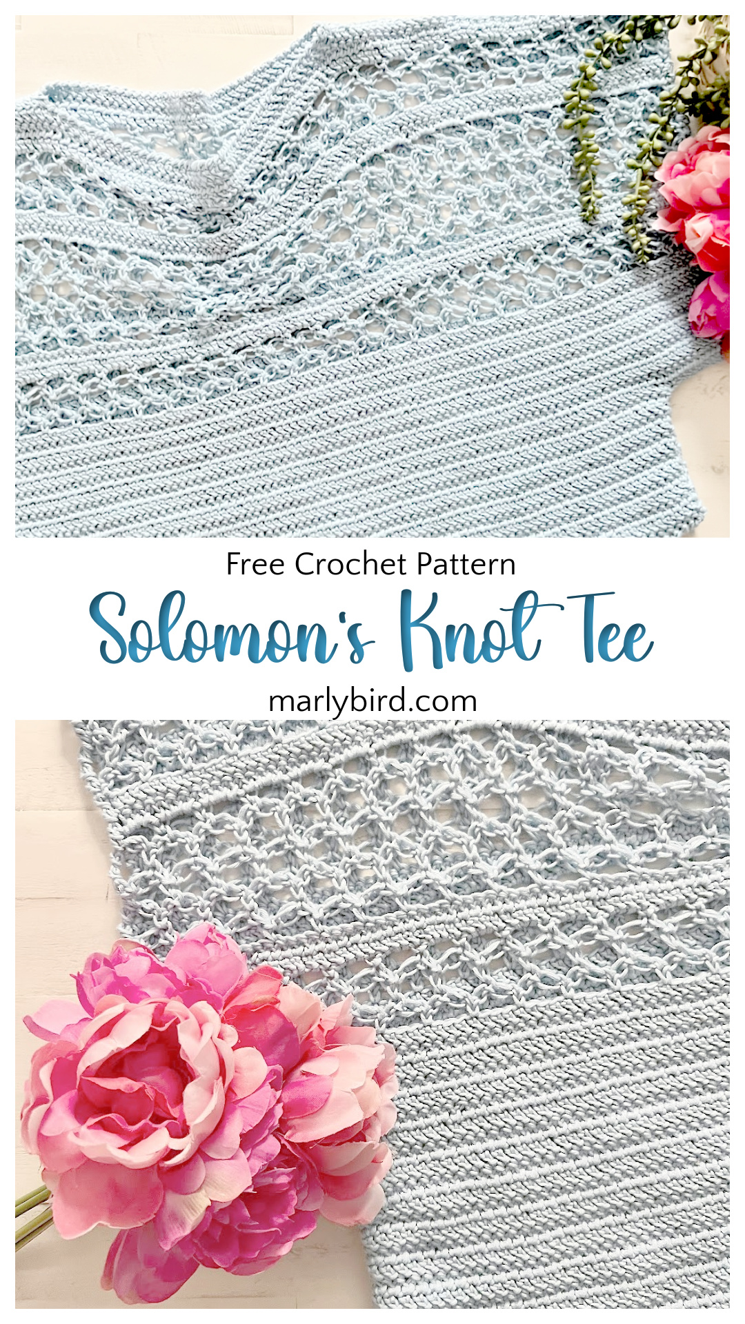 Solomon's Knot Cotton Crochet Tee Pattern - marly Bird