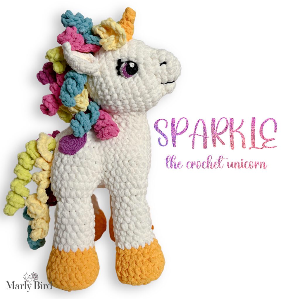 Sparkle the crochet unicorn stuffie pattern - Marly Bird