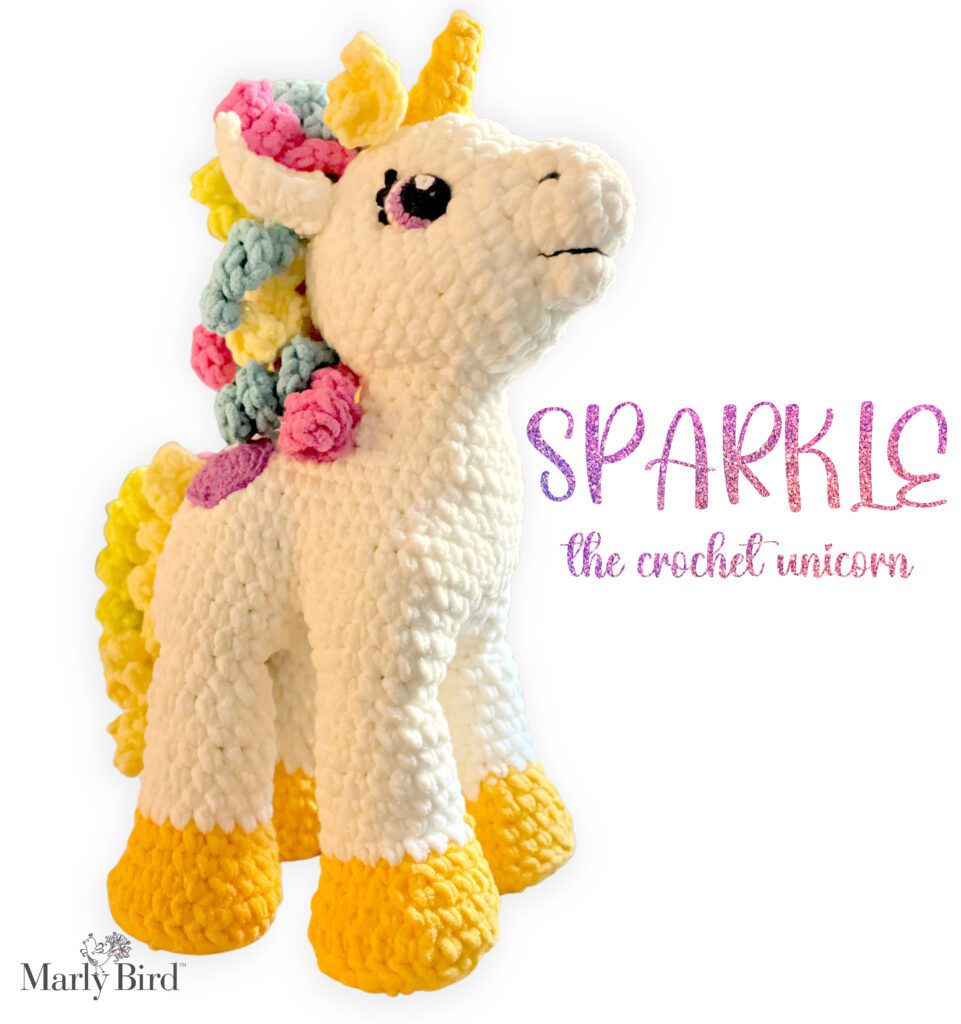 Sparkle the Unicorn Stuffie - crochet unicorn pattern - Marly Bird