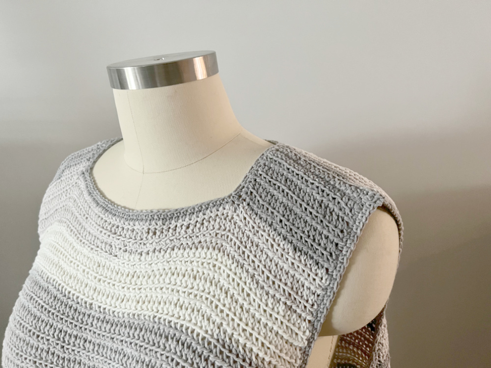 Close up of shoulder of Stoney Creek Top - beginner crochet sweater pattern - Marly Bird