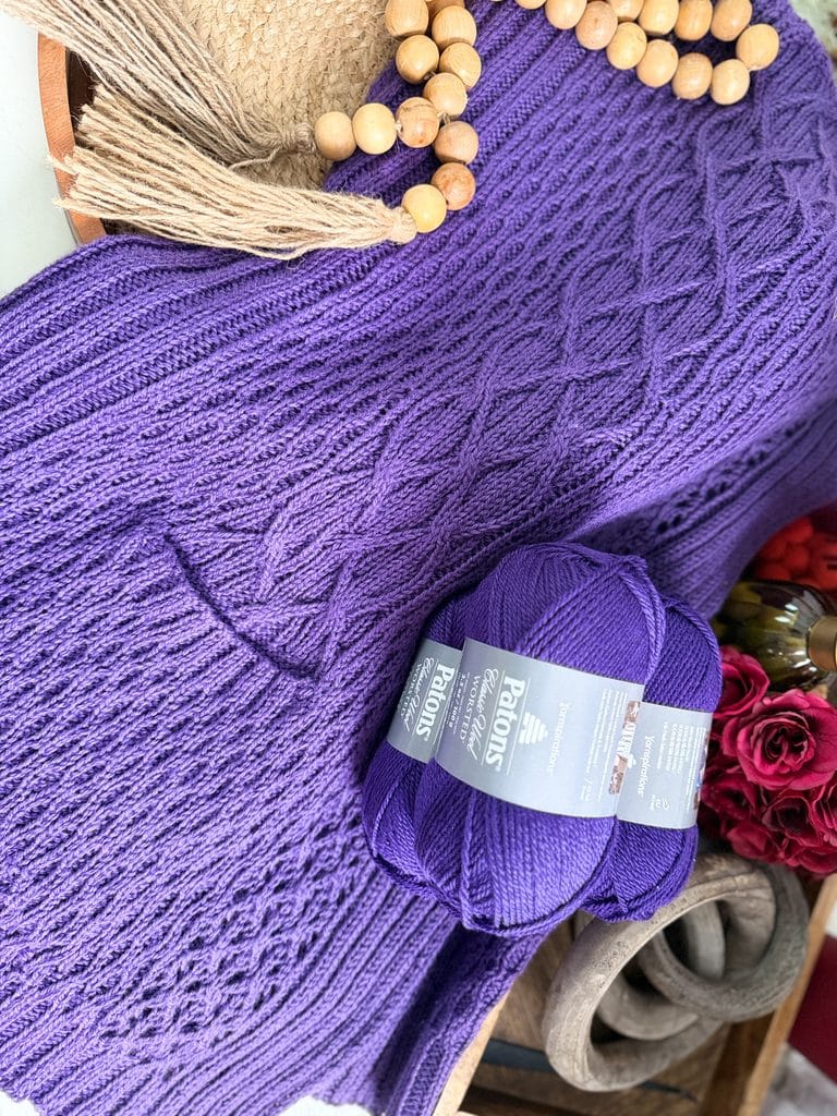 Sycamore Knit Ruana blocked — cable detail close-up