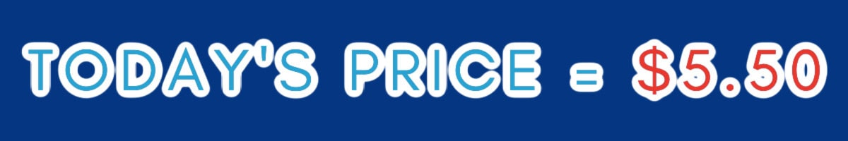 Text on a blue background reads "TODAY'S PRICE = $5.50" with "TODAY'S PRICE =" in white and light blue, and "$5.50" in bold red font—perfect for This or That Make-Along 2025 deals!. -Marly Bird