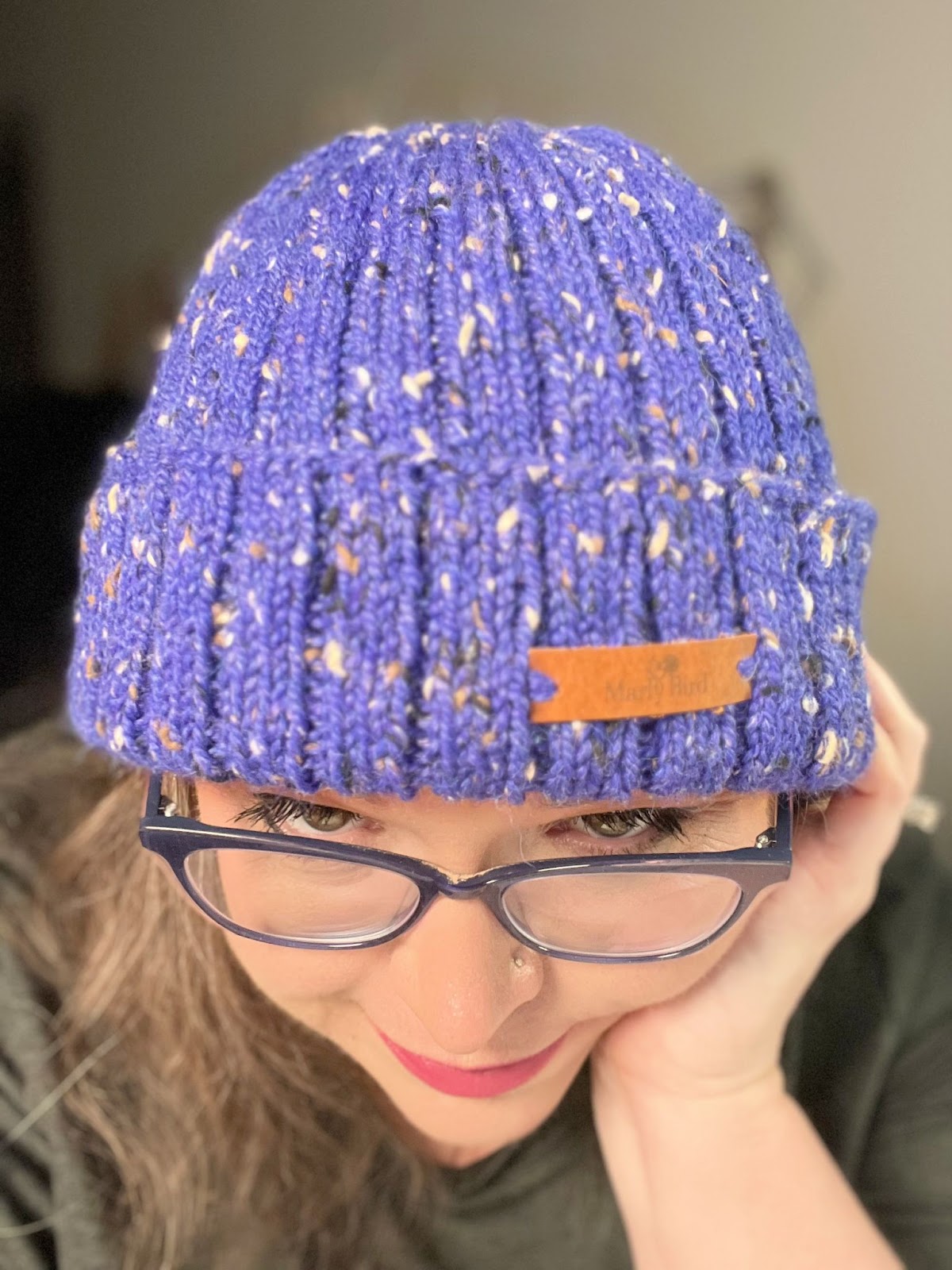 Close up of Marly Bird Wearing the Every Day Knit Hat in Cobalt Blue
