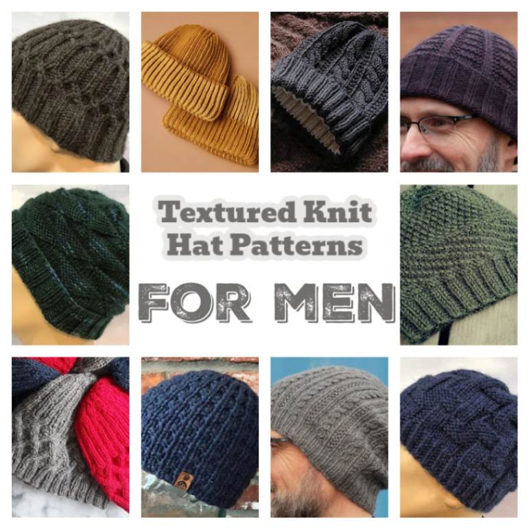 10 textured knit hat patterns designed for men - Marly Bird